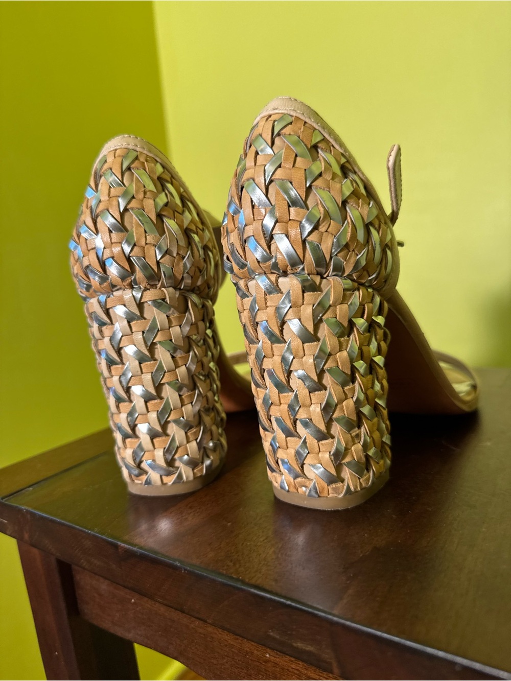 Coach Beige Woven Block Heel Sandals - Picture 2 of 11